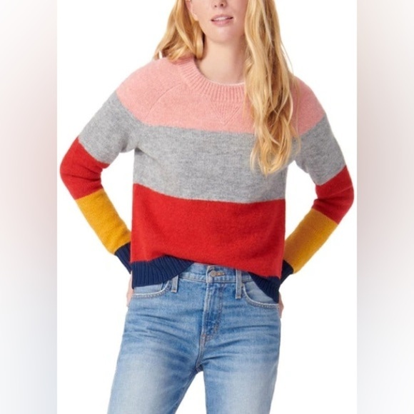 J Crew Women’s Size M Soft Colorblock Crewneck Striped Sweater $118 Alpaca Blend - Picture 1 of 5